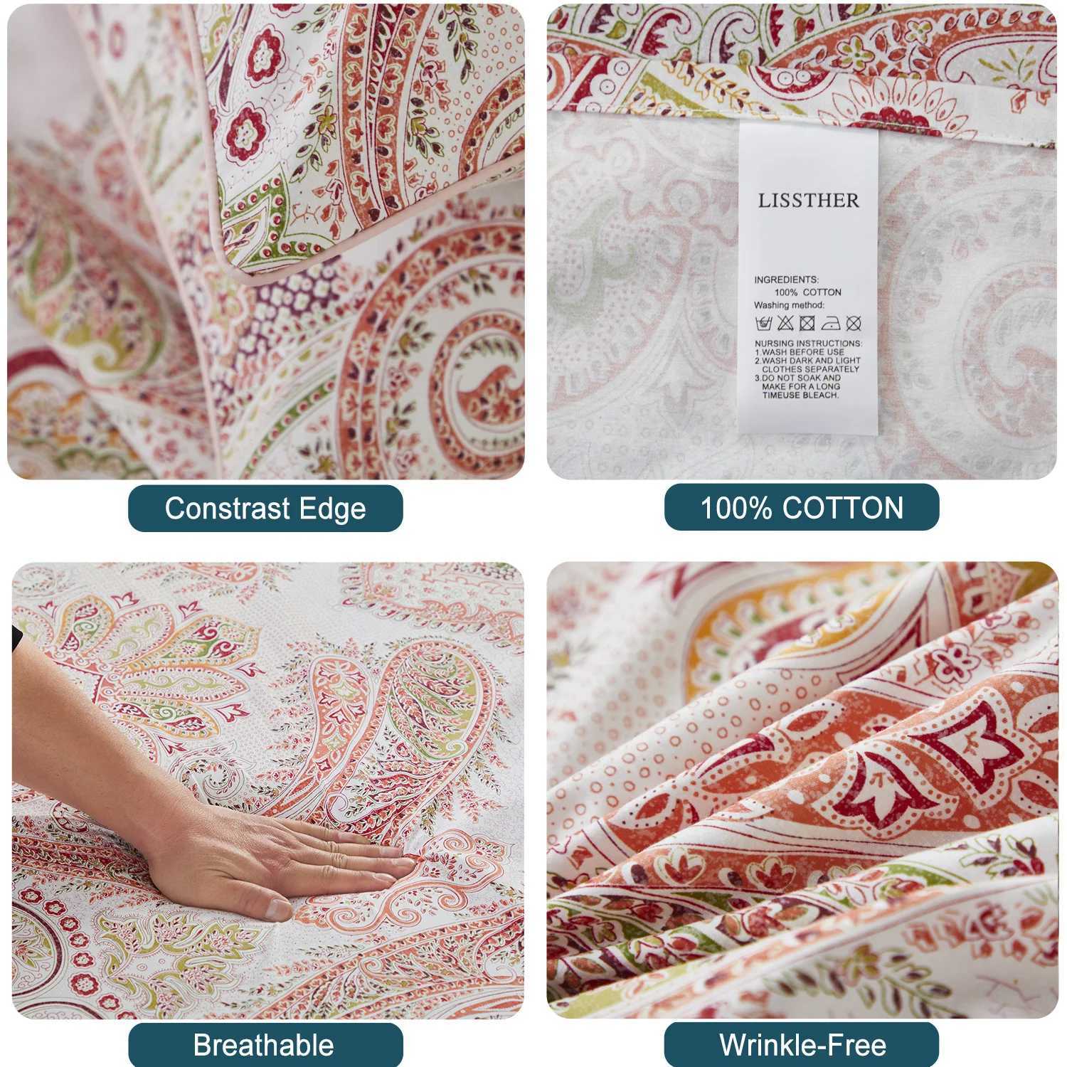 3pcs 600TC 100 Egyptian Cotton Duvet Cover Set Boho Pink Paisley Print Soft Breathable SkinFriendly No Inserts C250912