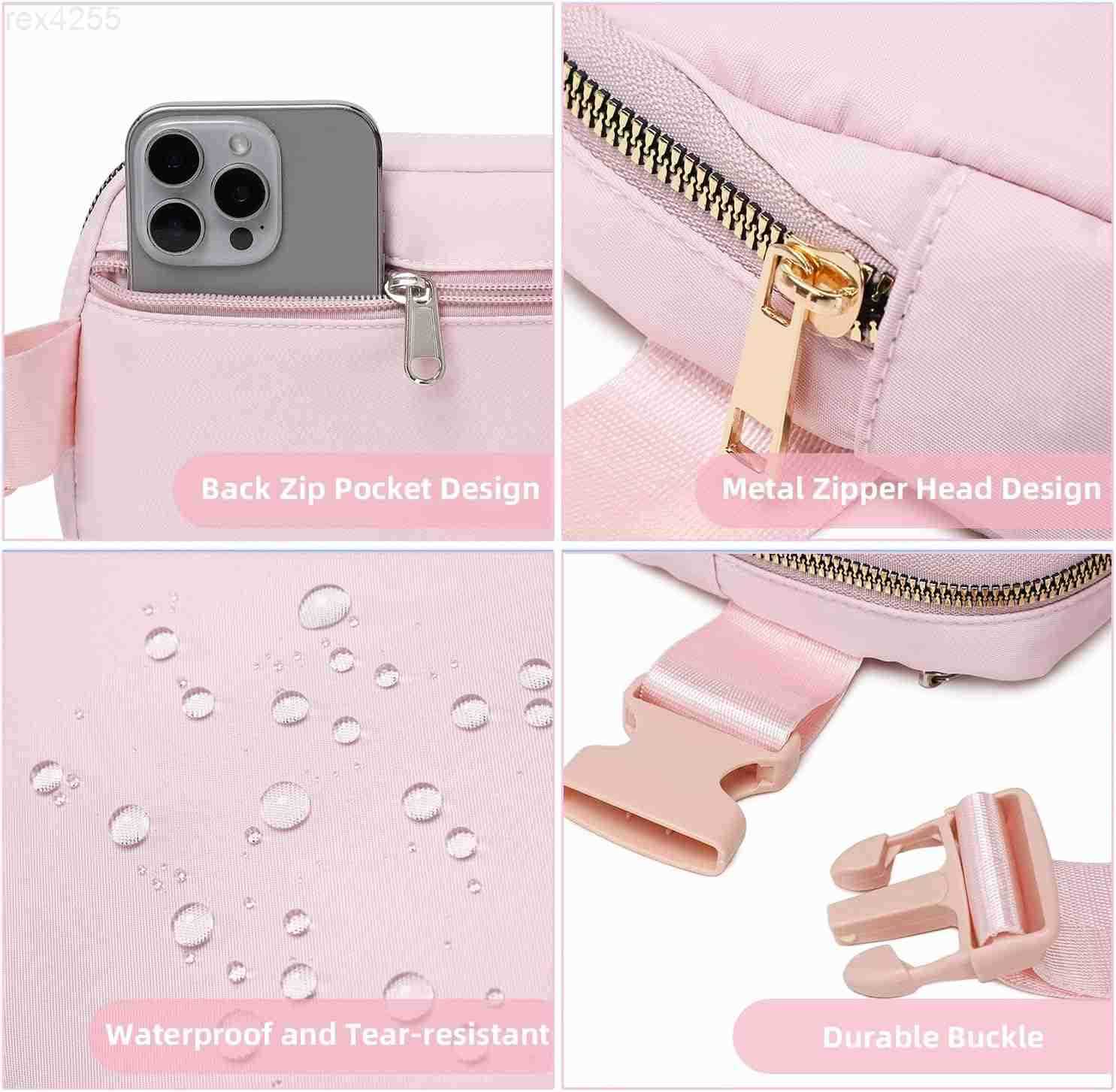 Crossbody Belt Bag for Women Large Capacity Waterproof Fanny Pack with Back Zipper Pocket Travel Waist Pack 55x82 inches PinkW250912