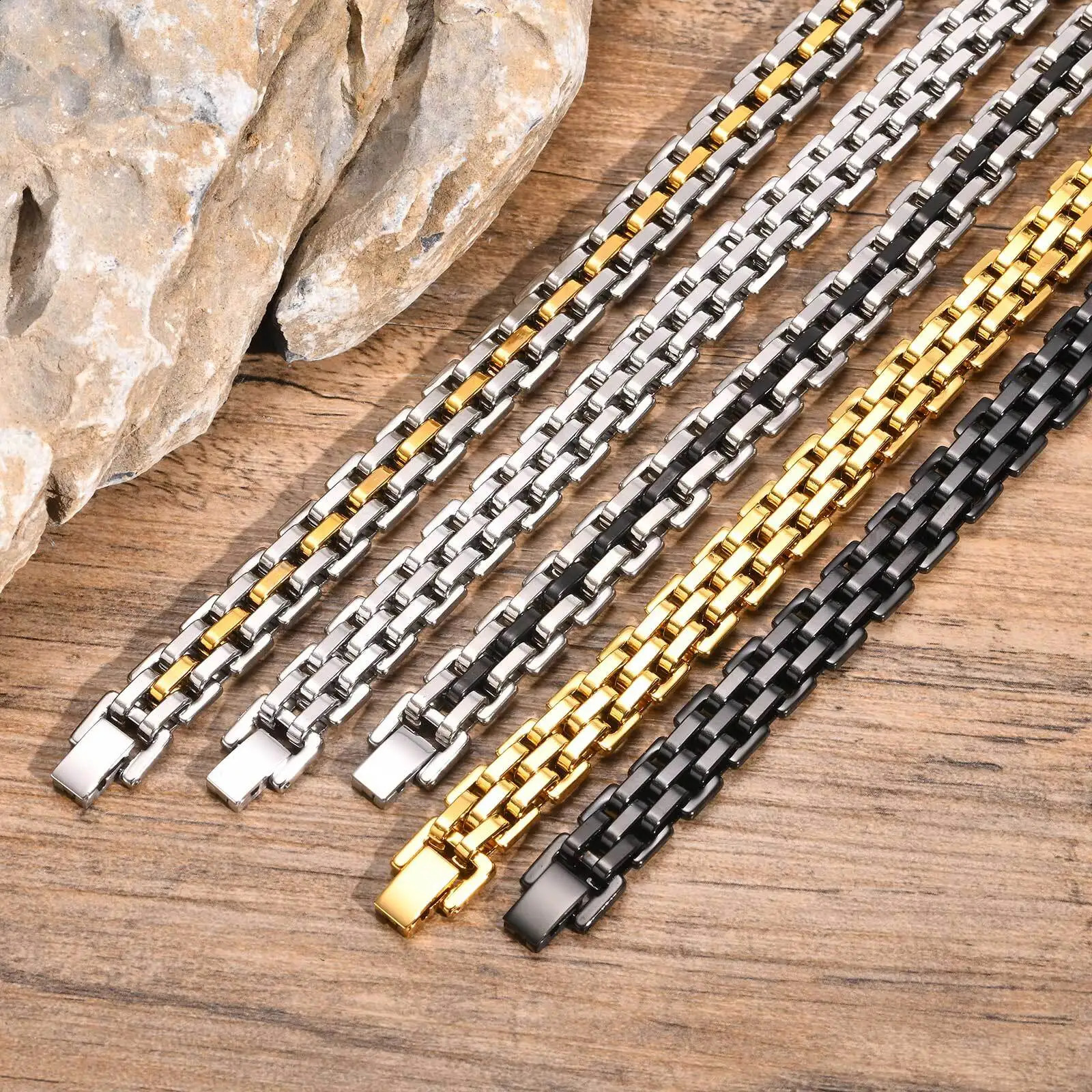 Gents Bracelet for Men Two Tone Stainless Steel Bracelet Men Jewelry250912