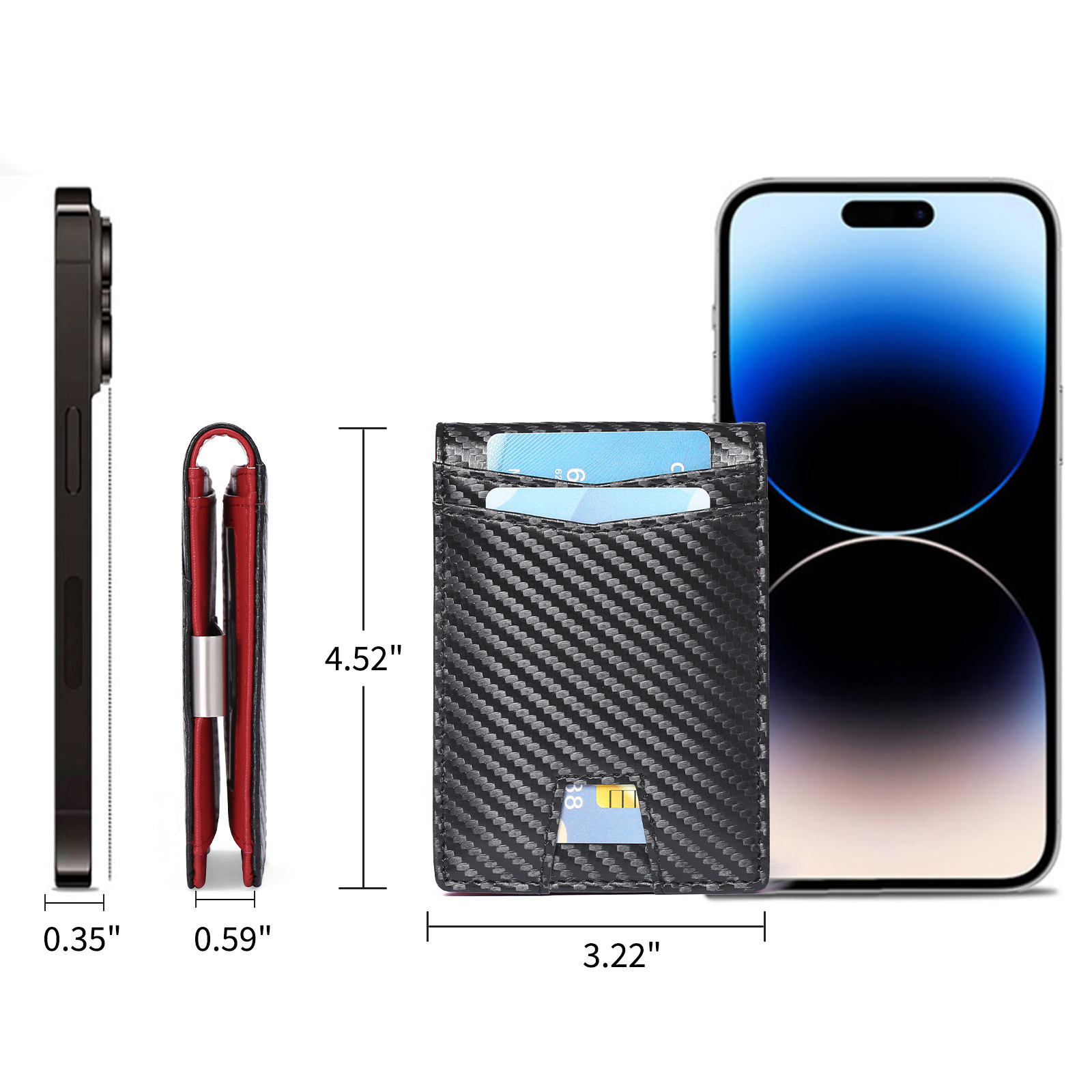 New Men's Ultra-Thin Simple Casual RFID Dollar Clip Carbon Fiber Card Holder Wallet ddmymoon
