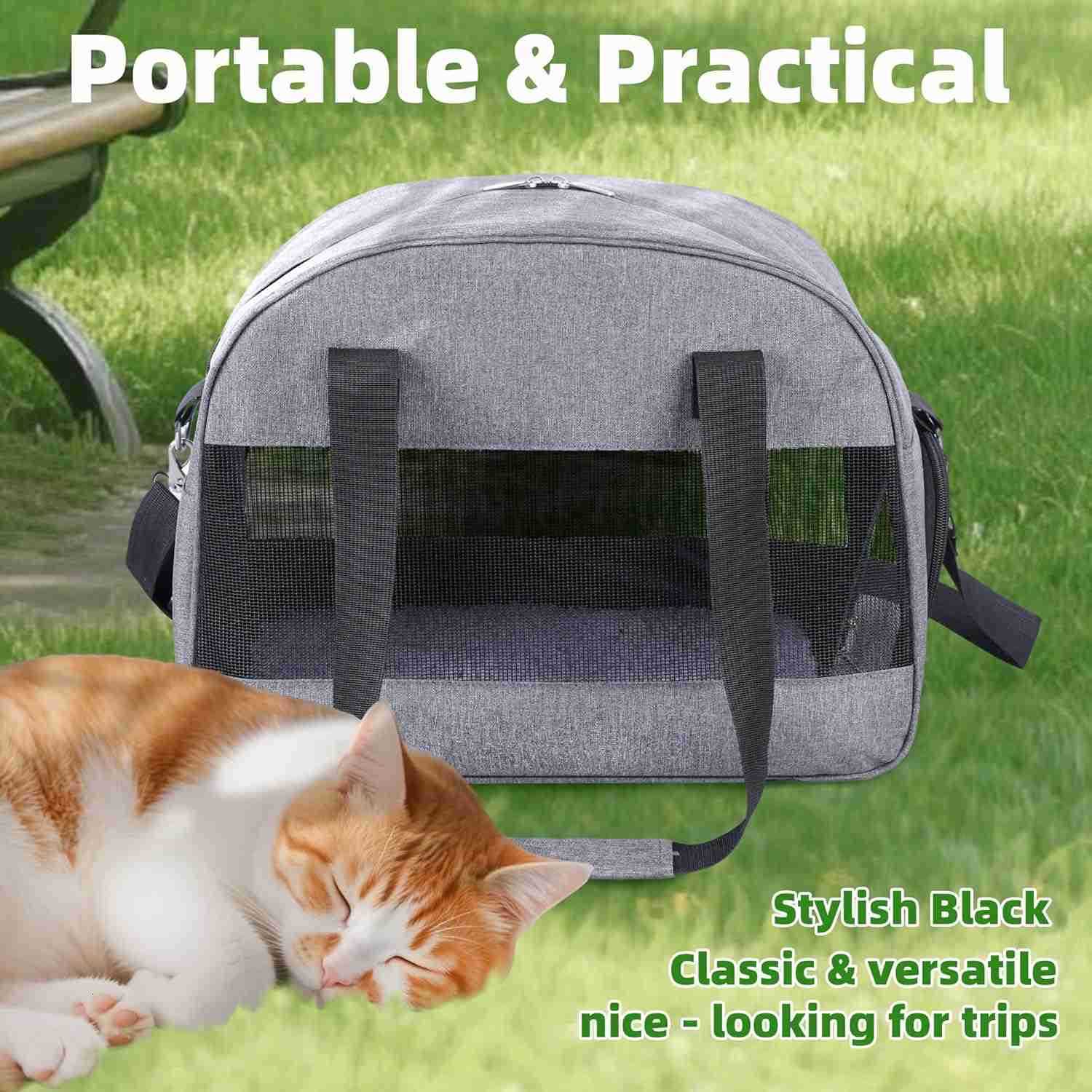 Cat Carrier for Small Cats Dogs SoftSided Pet Carrier for Cats Puppies Small Pets Lightweight Comfortable Travel Cat Dog Carrier GreyW250912