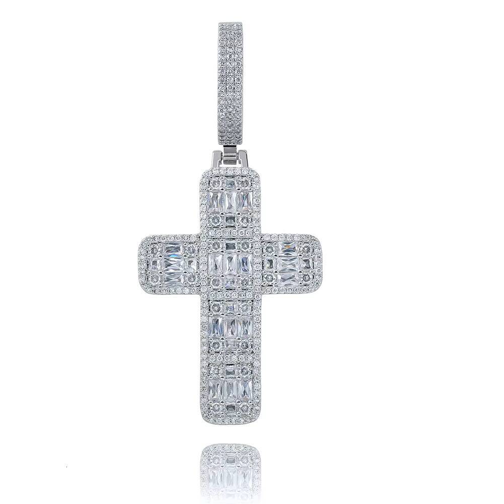 Baguette Cross Chain 14K Gold Plated Trendy Hip Hop Men Women Religious Jewelry Iced Out Moissanite Jesus Pendant Necklace