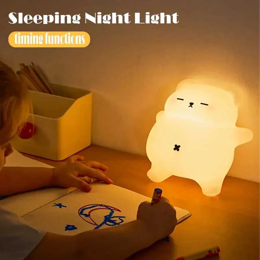 Snoring Bear Night Light with Soothing Sound Effects Dimmable LED Adjustable Volume Perfect for Kids Adults Nursing Mothers C251122