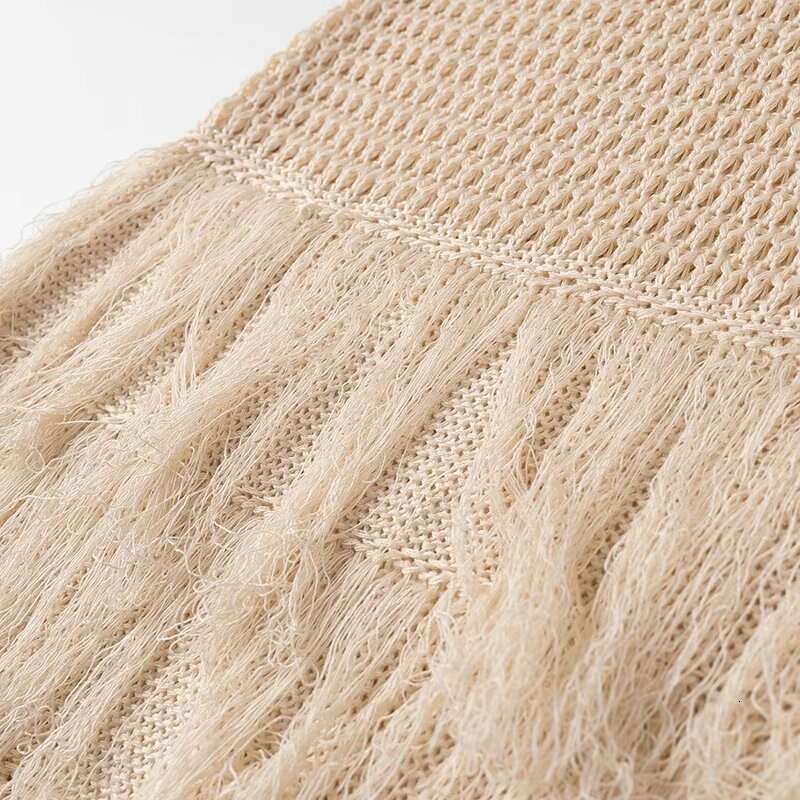 DHEssentials Autumn New Women's Fashion Small Fragrance Style Knitted Vest with Tassel Decoration Sleeveless Round Neck Hollow Short Dress