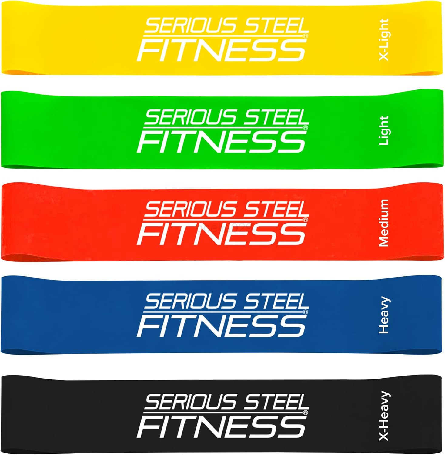 Steel Fitness Mini Resistance Loop Bands Rehab and Prehab Stretch Bands 12 Exercise Workout Bands Sets of 5 Pack and Sets of 10 Pack Trainer Options A