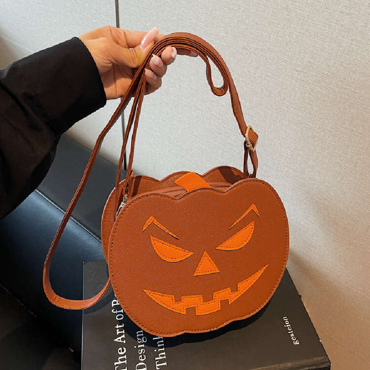 Halloween Pumpkin Bag Orange Shoulder Bags Fashion New Style Color-Block Personality Creative Trendy Quirky Crossbody Bag