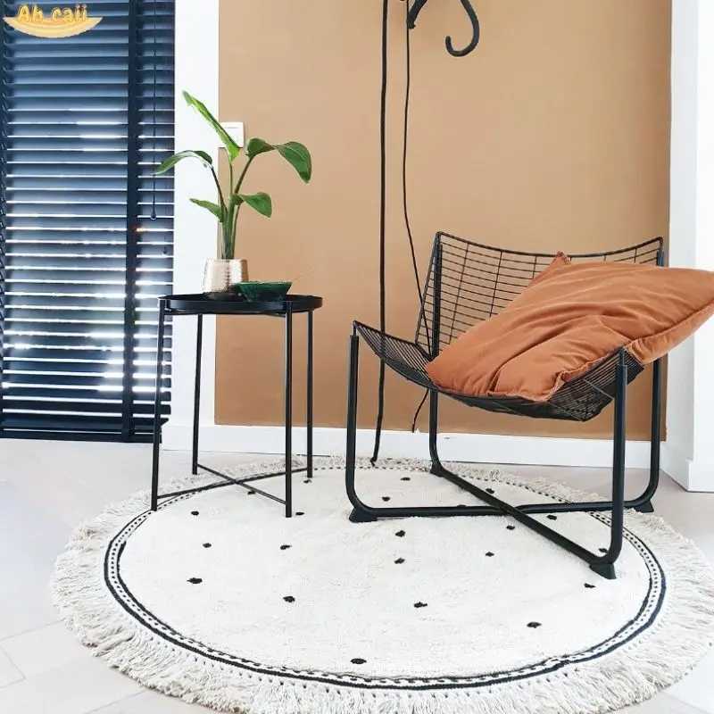 White Fluffy Carpet For Living Room Hairy Nursery Play Mat For Children Soft White Foot Mat Dot Plush Bedroom Rug With Tasselsl C250912