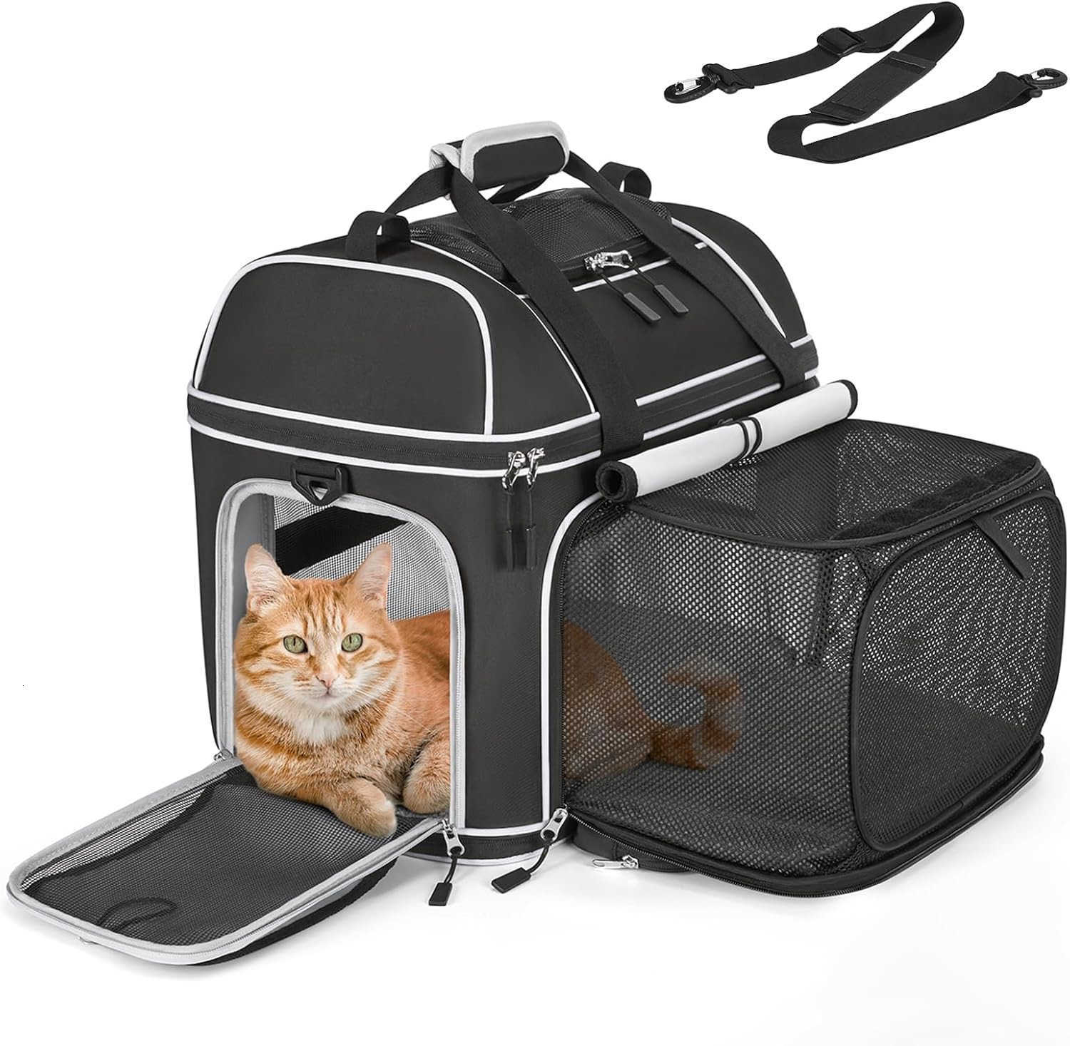 Expandable Cat Dog Carrier NOBLE DUCK SoftSided Pet Carrier Airline Approved Large Small Medium Collapsible Portable Travel Up to 25 Lbs BlackW250912