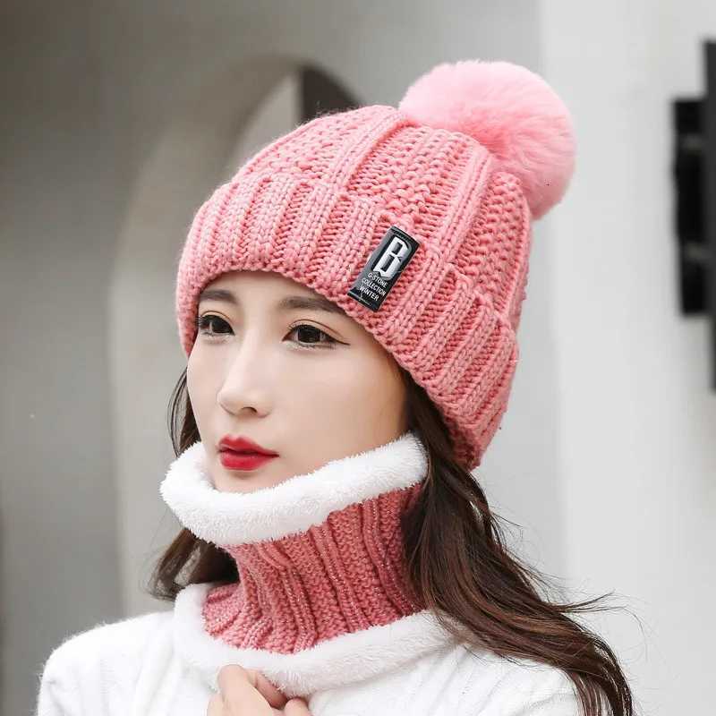 Winter Hat Wens Beanie Hats Thick Warm Sklies Winter Wen Knitted Hat B tter Bonnet Beanie Cycling Hat Scarf 2pc Sets G250910