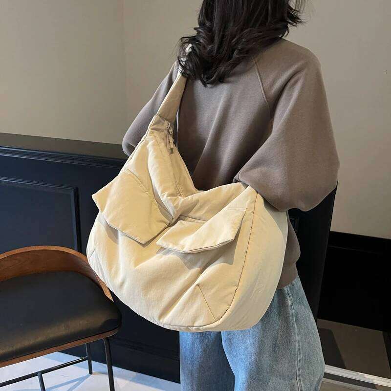 Large Capacity Cloth Crossbody Women Korea Solid Nylon Shoulder Lazy Style Simple Black Messenger Hobo Bags