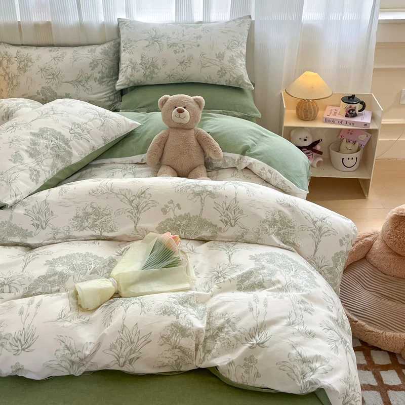 Solid INS Style Bedding Set For adults kids pink cotton fitted Flat Sheet With Pillowcases Colorful King Queen Full size X250912