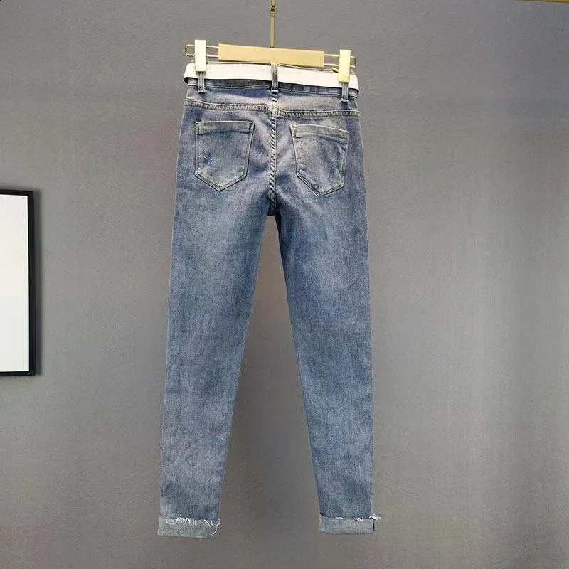 2025 Ladies Jeans Heavy Industry Rhinestone Skinny Jeans Women Spring Summer High Waist Denim Pants Korean Street Stretch Pants 250911