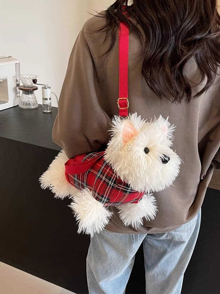 Dog Plush Crossbody Bag for Women Cute Furry Fuzzy Dog Purse Small Backpack Western Highlands Kawaii Stuffed Animal Bag M250912