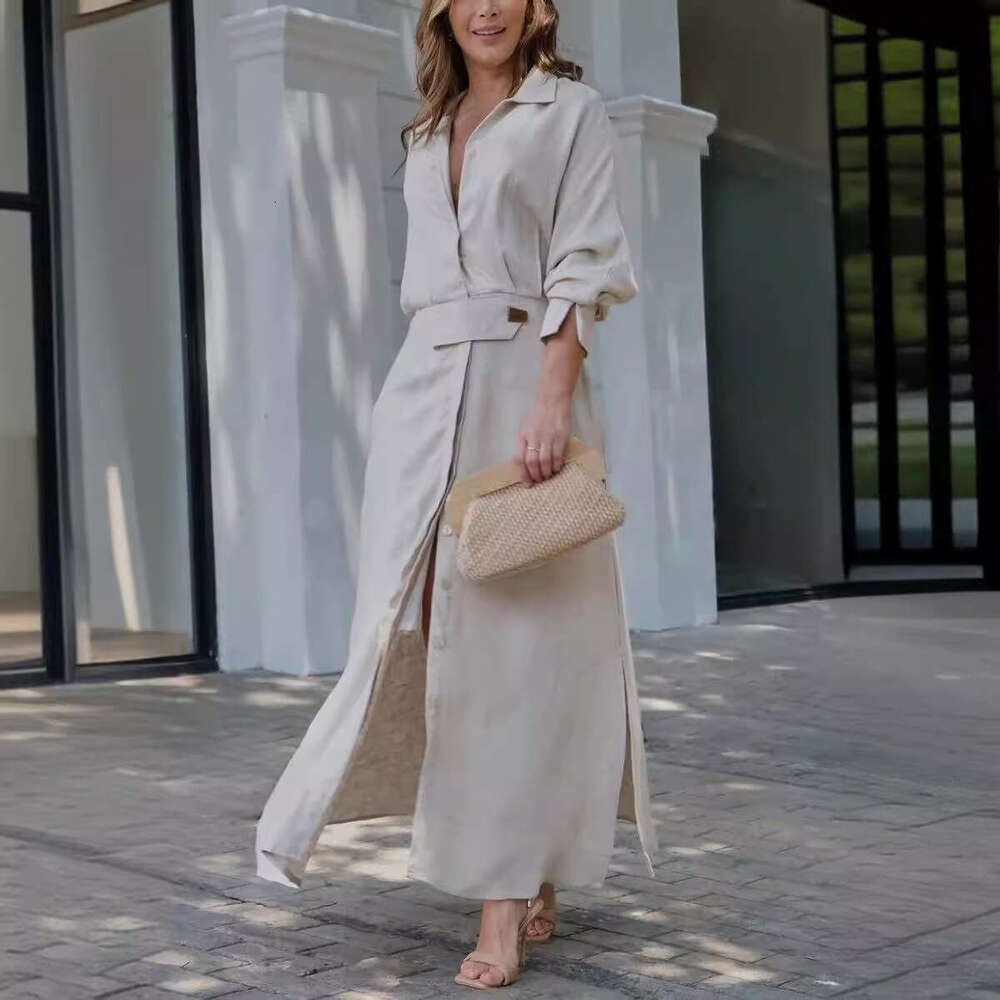 European and American Foreign Trade Women's Fashion Cross-Border Blue Elegant Spring Summer Commuting Long Sleeve Dress