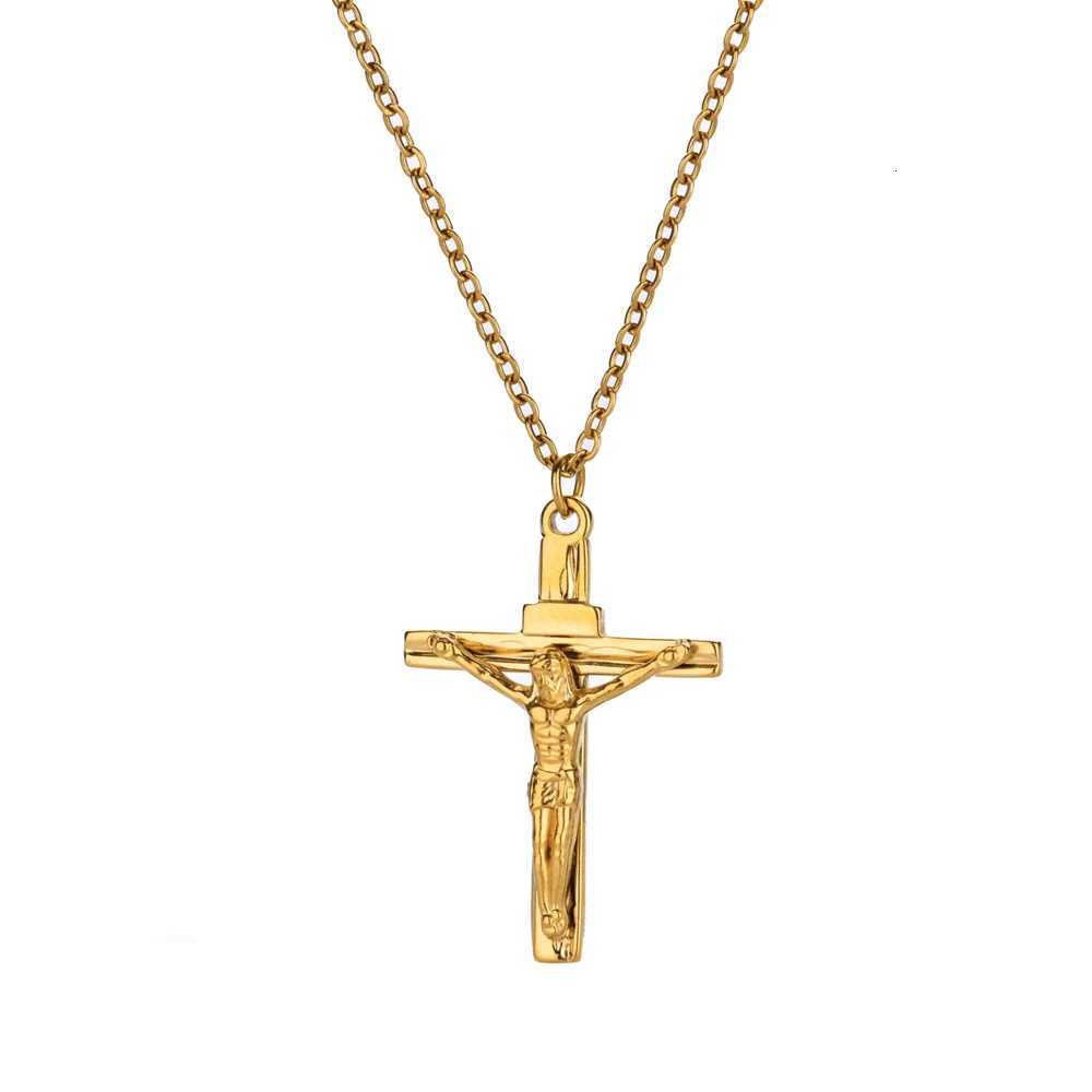 Stainl Steel Jesus Cross Necklace For Women Men Gold Color Caravaca Angels Crucifix Charm Choker Rper Jewelry Hip Hop GiftXJ250912