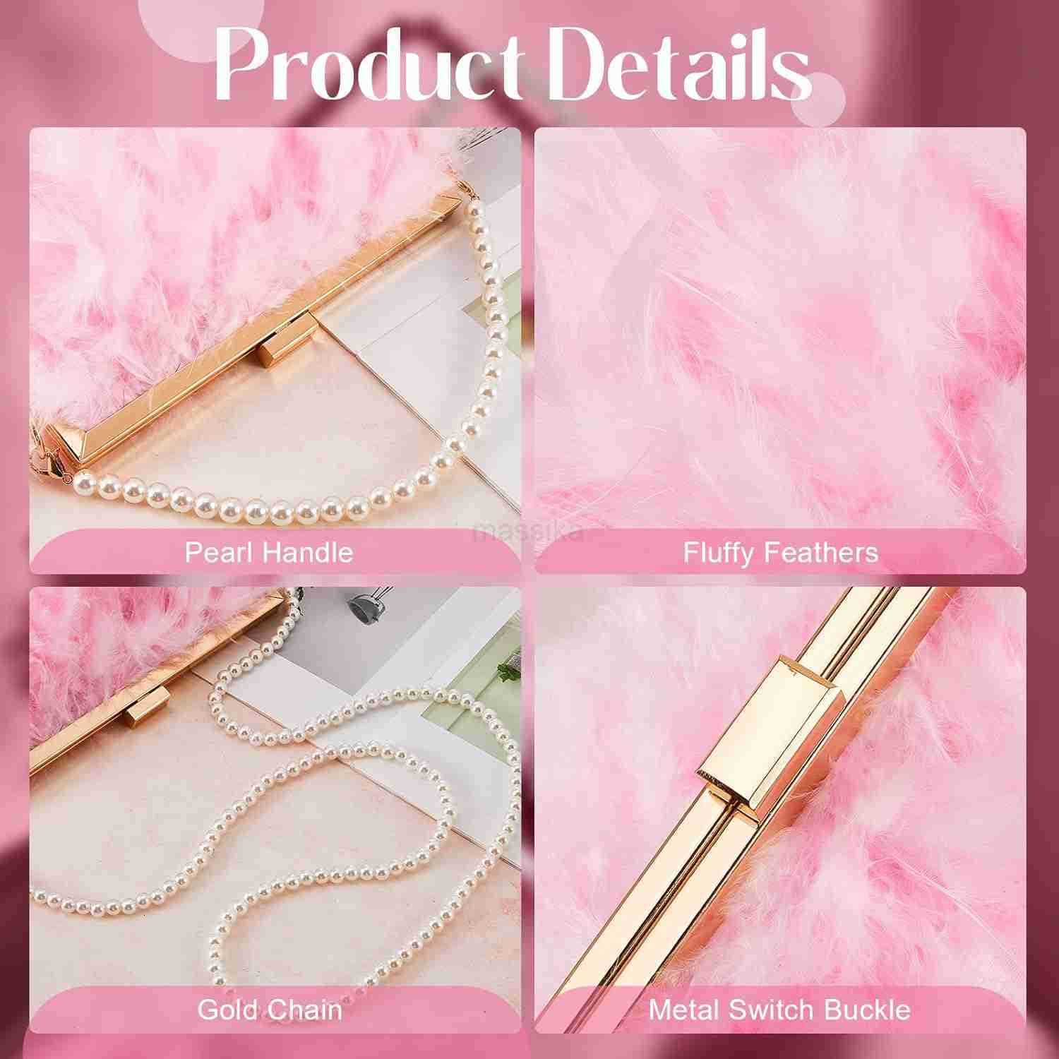 Feather Clutch Purses for Women Wedding Evening Bride Furry Purse Classy Fringe Glossy Designer M250912