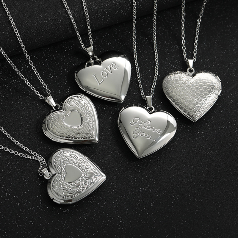 Mirror Stainless Steel Pendant Letter Commemorative Openable Heart Pattern Box Necklace