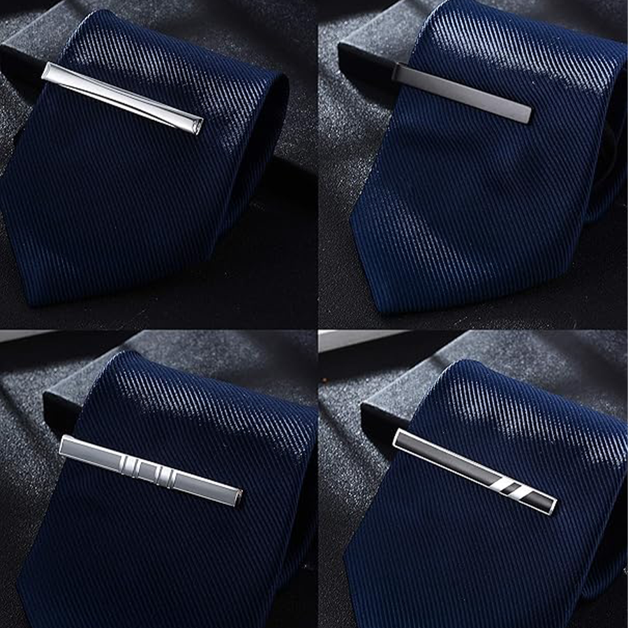 4Pcs Tie Clips Set Men Tie Bar Clip Set for Regular Skinny Ties Necktie Wedding Business Clips for Men Silver and Black Tone