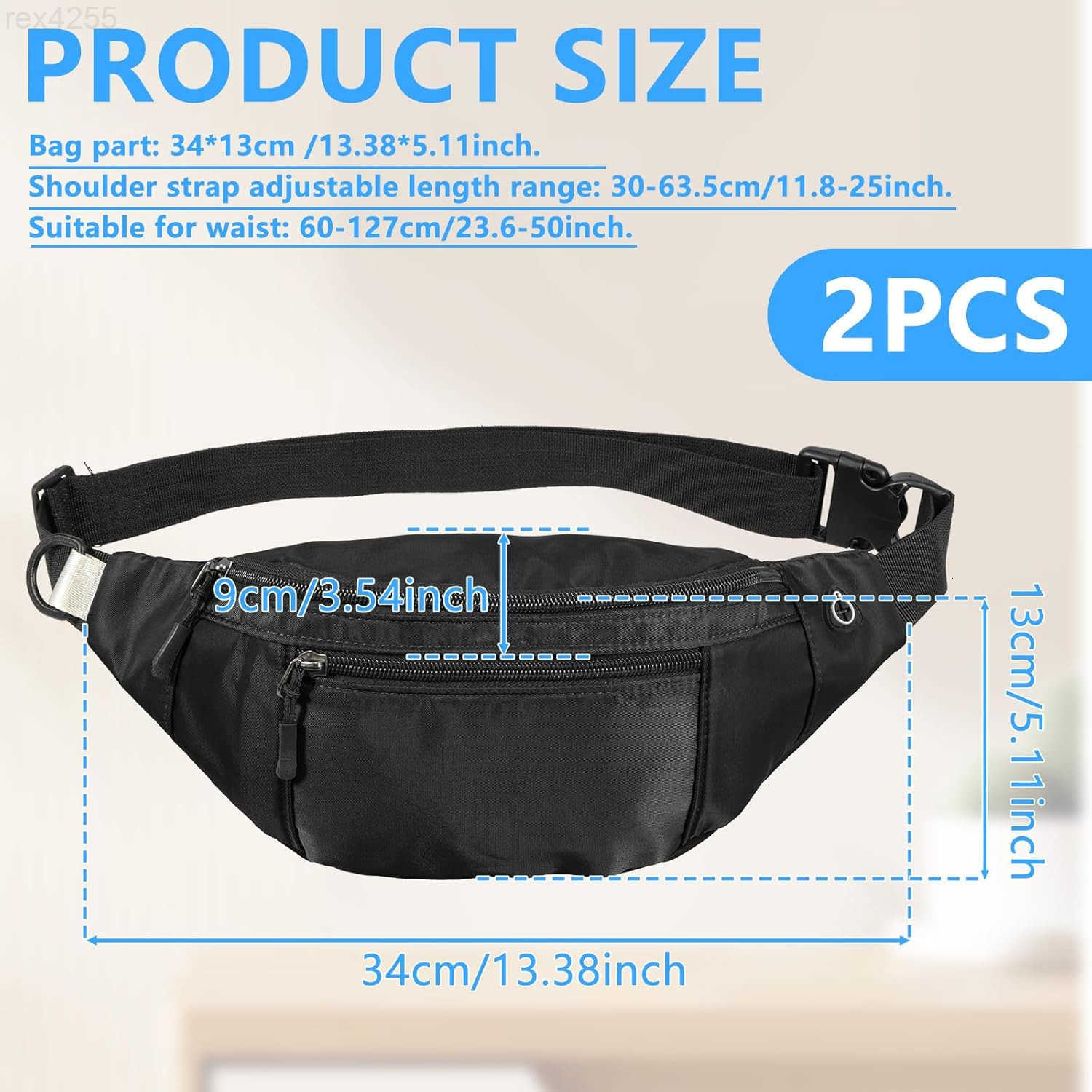 2PCS Crossbody Fanny Pack Large Capacity Waist Bag with Hidden Zipper Pockets Adjustable Strap Fanny Packs Waterproof Oxford Cloth Travel Belt Bag for