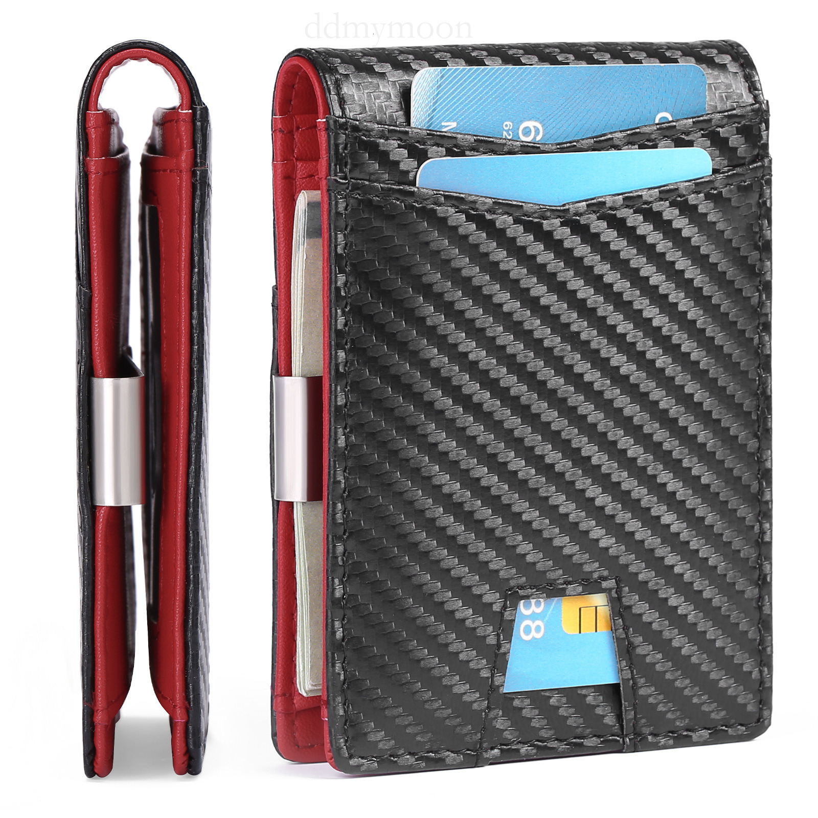 New Men's Ultra-Thin Simple Casual RFID Dollar Clip Carbon Fiber Card Holder Wallet ddmymoon