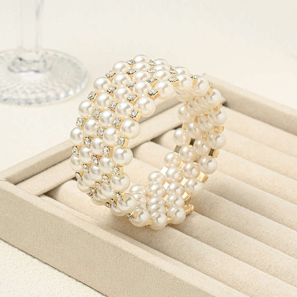 Pearl Multi-layer Stacking Light Design Sense Dia-studded High-end Elastic Women's Bracelet