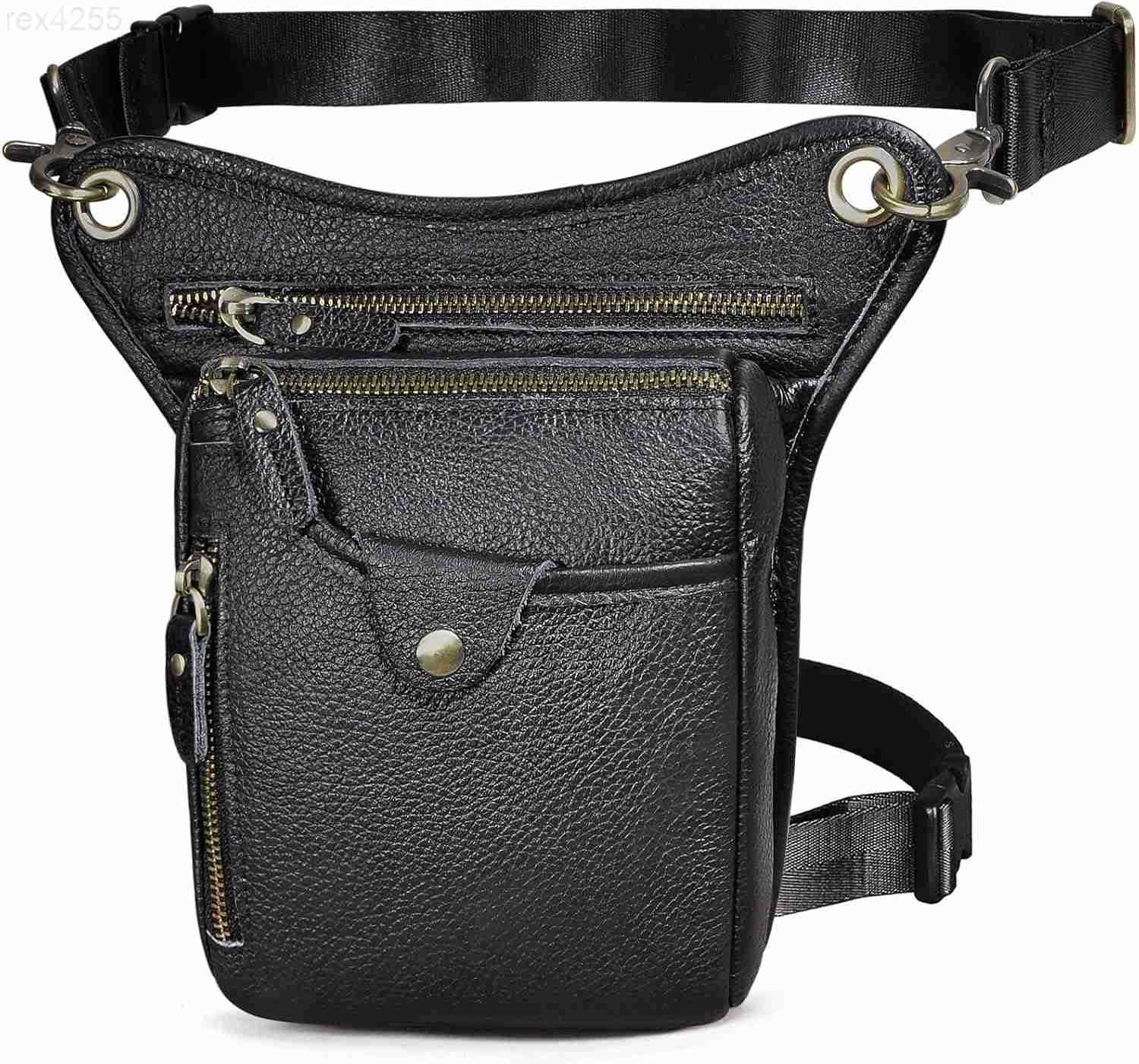 Mens Genuine Leather Outdoor Sporting Hicking Waist Hip Pack Messenger Shoulder Drop Leg Thigh Bag Pouches For Women 2115 01 BlackW250912