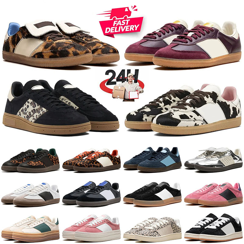2025 new designer casual shoes leopard print slippers vegan Black White Gum Nylon Silver leather Red cream sambspecial mens womens outdoor sport sneakers