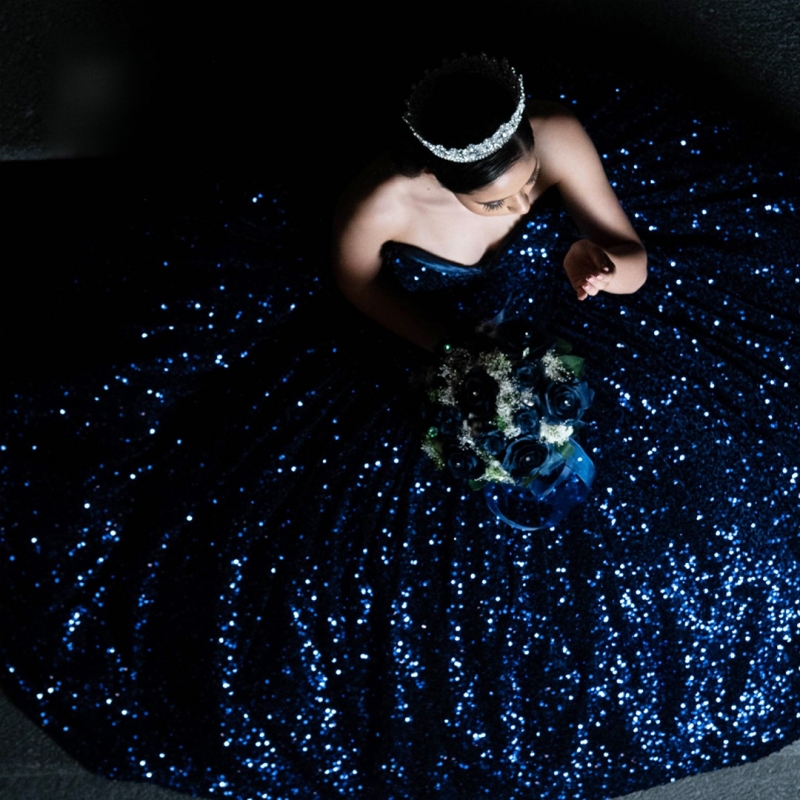 Navy Blue Shiny Ball Gown Quinceanera Dresses Off The Shoulder Sequin Beads Party Birthday Sweet 16 Dress Vestidos 15 De Anos