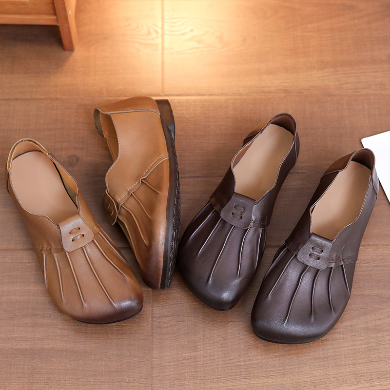 Top-Grain Cowhide Ethnic-Style Leather Shoes Genuine Leather Soft-Sole Casual Shoes Mom Shoes