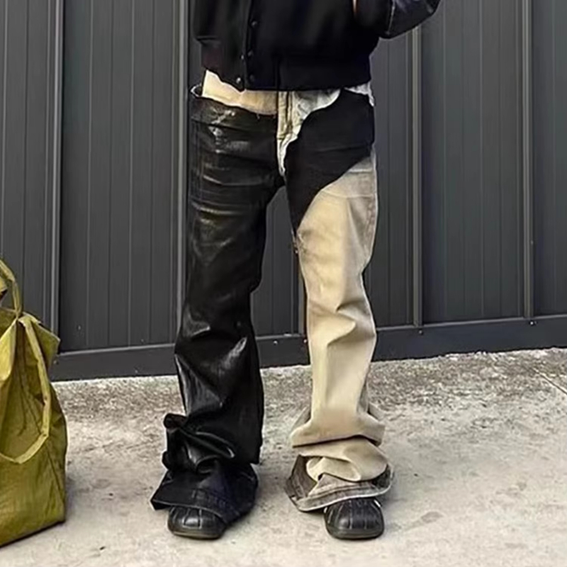 MIJKO RO Style Ribbons Patchwork Gradient Stacked Wax Pants Unisex Straight Streetwear Baggy Y2K Flare Jeans Loose Cargos