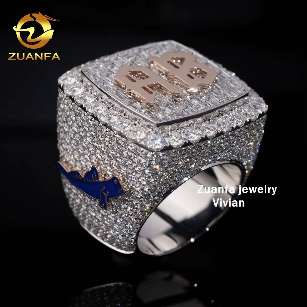 Iced Out Fashion Rapper Hip Hop Fine Jewelry Sterling Silver 925 VVS Miossanite Diamond Letter Ring for Men