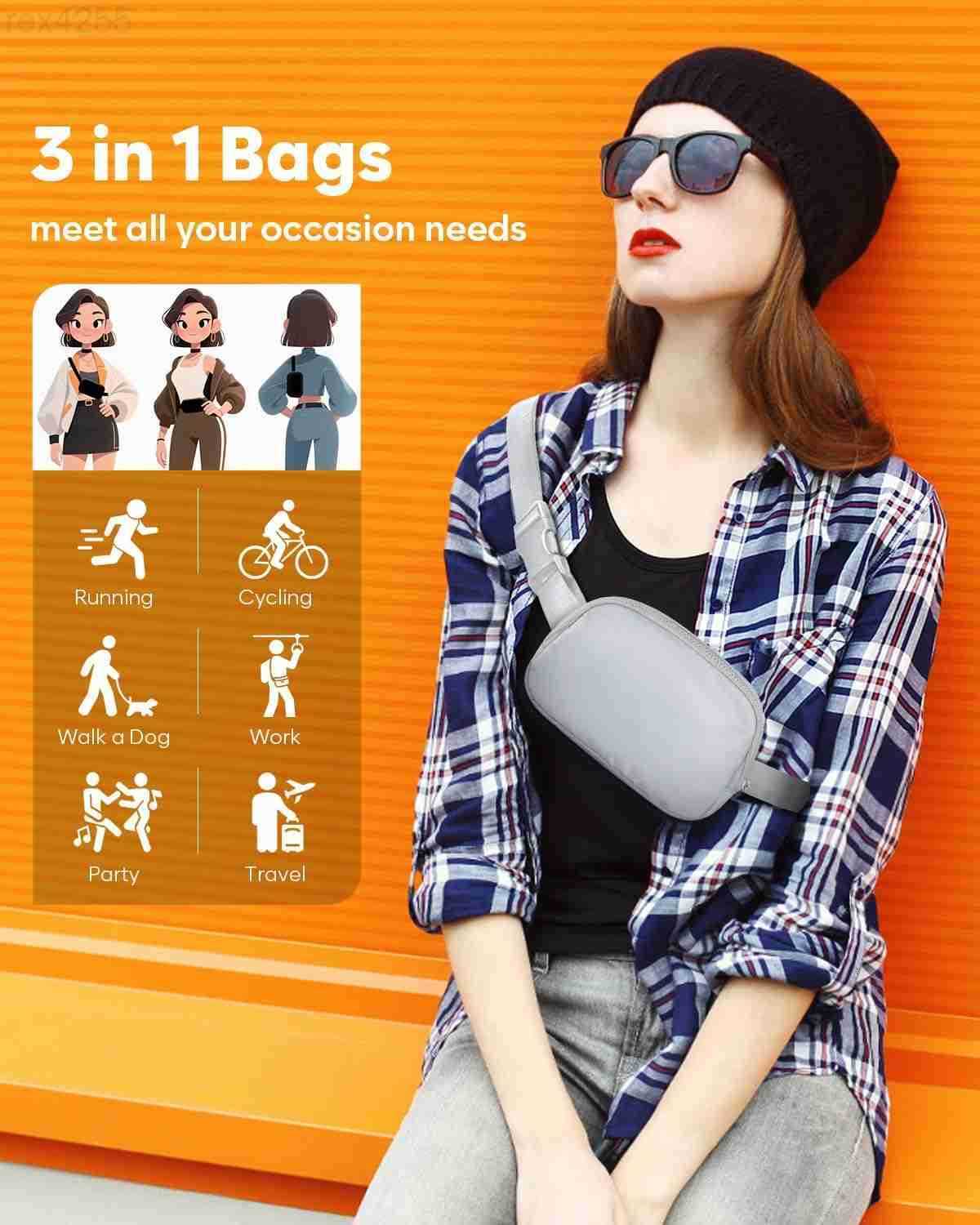 Packs for Women Cross Body Bag Waterproof Belt Bag with Adjustable Strap and Zipper Back Pocket Small Crossbody Bags Fashion Waist Packs for Workout T