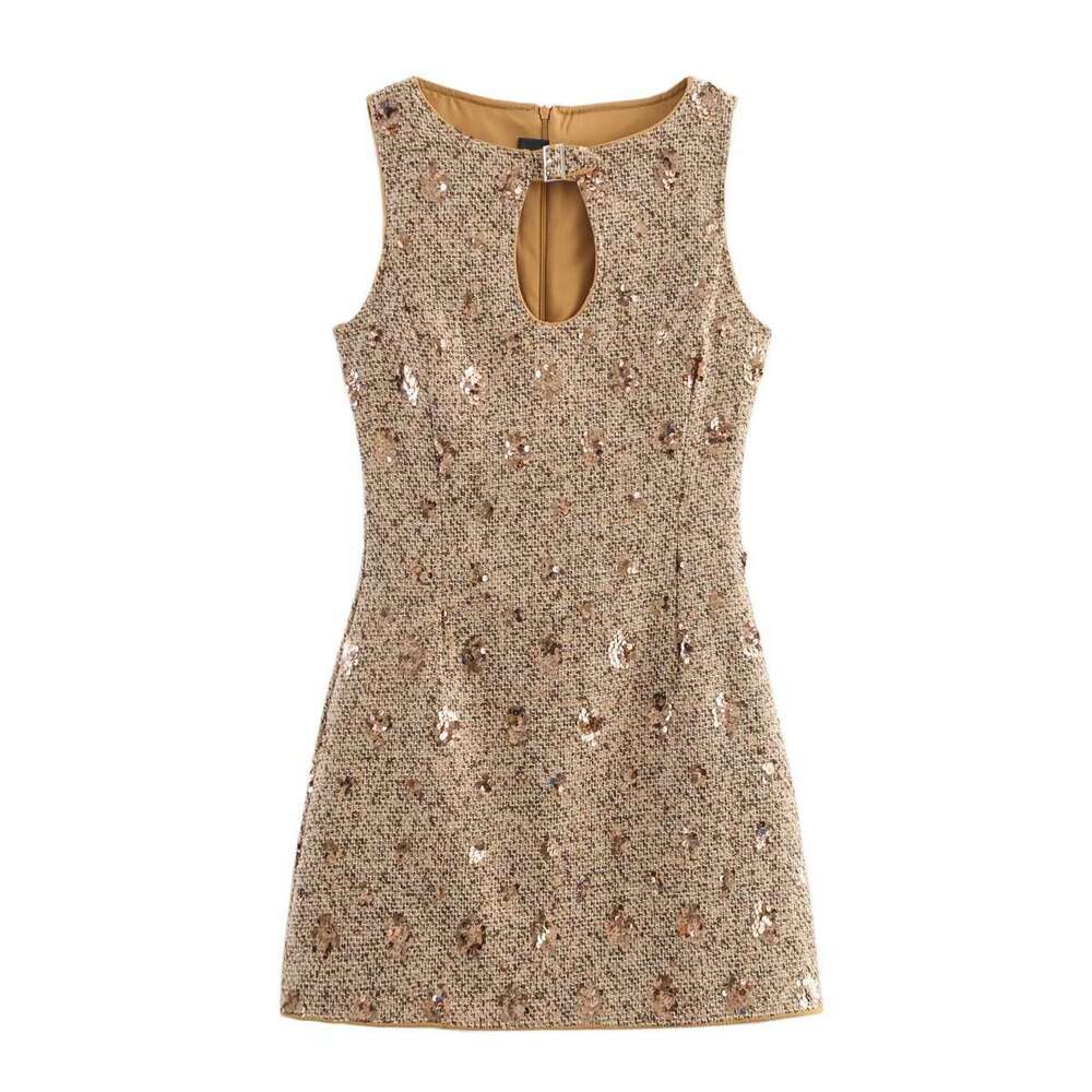 DHEssentials Z Brand Women's Clothing New French Elegant Slim Sleeveless with Beaded Embellishments and Small Chanel Style Bodycon Dress