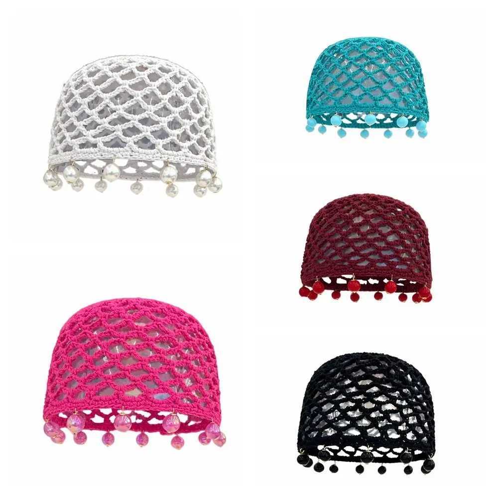 Round Beads Crochet Hollow Tassels Knitted Hat Hollow Out Bohian Sty Knit Beanies Korean Handmade Ethnic Sty Hat G250910