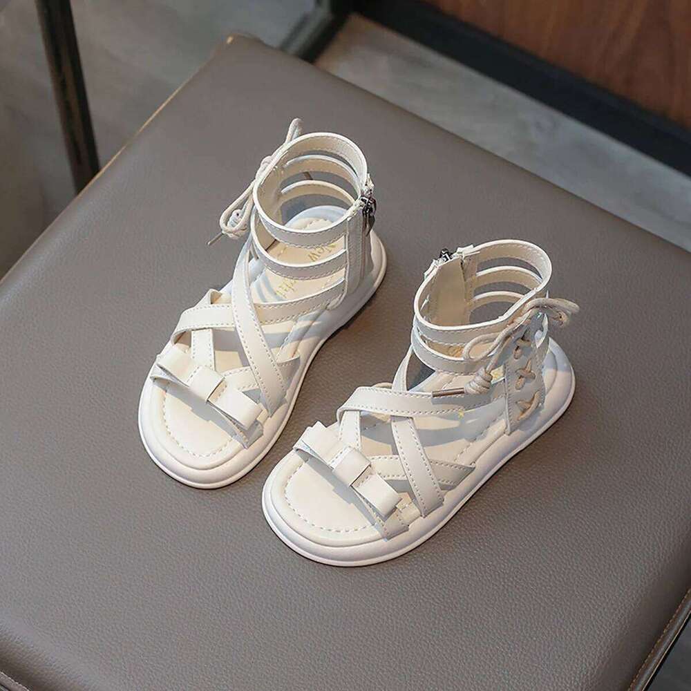 Girls Roman 2024 Summer New Fashion Soft Bottom Princess Little Girl Bow Sandals
