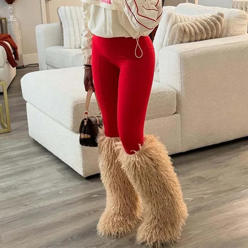 Winter Faux Fur Knee High Boots Women Wool High Tube Fur Snow Boots Fluffy Faux Mongolian Fur Platform Shoes Girls Boots 250911