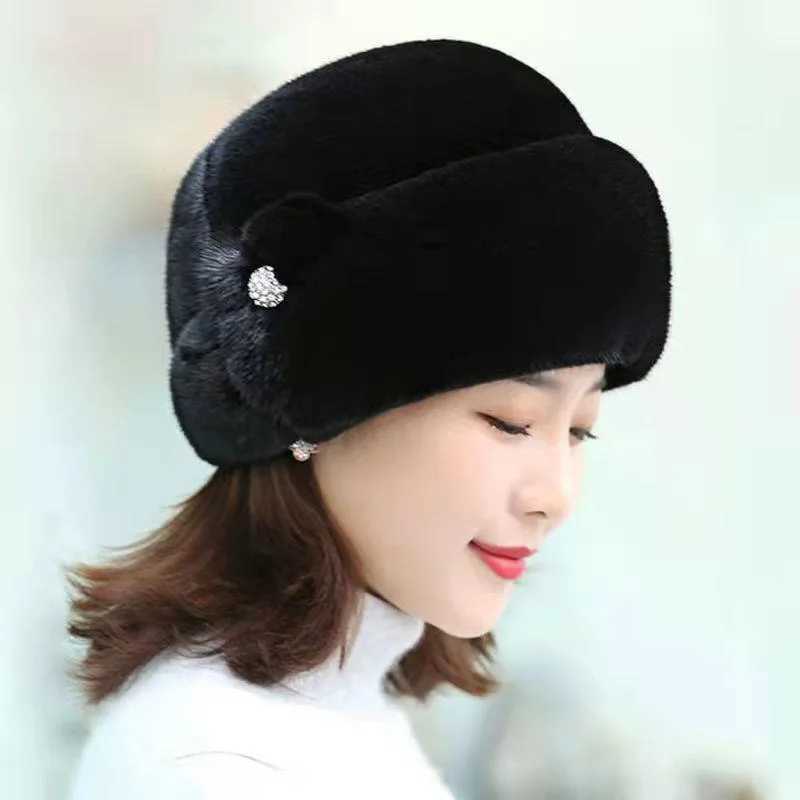 Winter Fluffy Fur Hat Russian Flower Solid Color Warm Plush for Wen Egant Thick Imitation Mink Fur Middaged s G250910