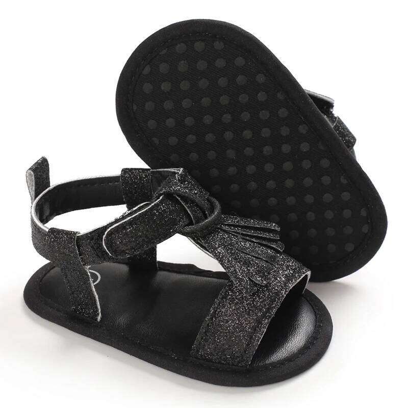 Summer Breathable Learning Shoes for 0-1 Year Old Tassel Sandals with Air Circulation Sequins Soft Soled Baby Footwear