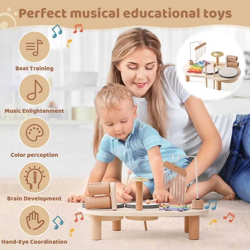 Baby Educational Toys Wooden Aeolian Bells Montessori Childrens Musical Toys Xylophone Newborn Birthday Gifts Music Table Toys C250912
