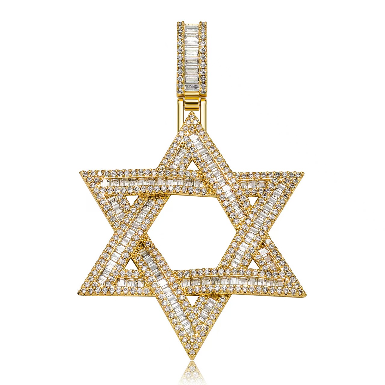 of David Pentagon Lucky Charm Golden Star Pendants Baguette Iced Out Jewelry Custom Moissanite Pendant