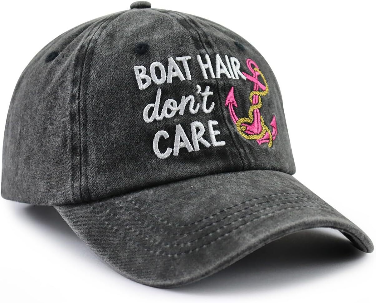 Boat Hair Don't Care Hat for Men Women, Funny Adjustable Cotton Embroidered Boating Sailing Baseball Cap