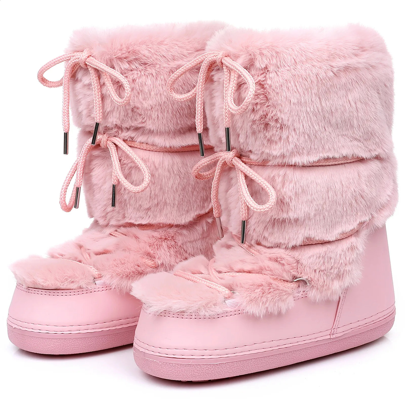 2025 Winter Boots for Women Snow Boots Fluffy Furry Fur Lace Up Black Pink Platform NonSlip Waterproof Ski Boots 250911