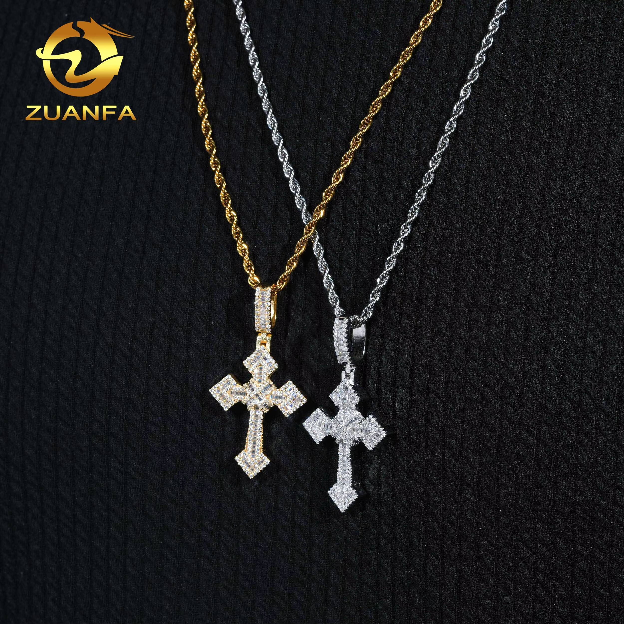 Luxury Cross Charms Necklace 925 Sterling Silver VVS Moissanite Diamond Gold Plated Cross Pendant Iced Out Fine Jewelry
