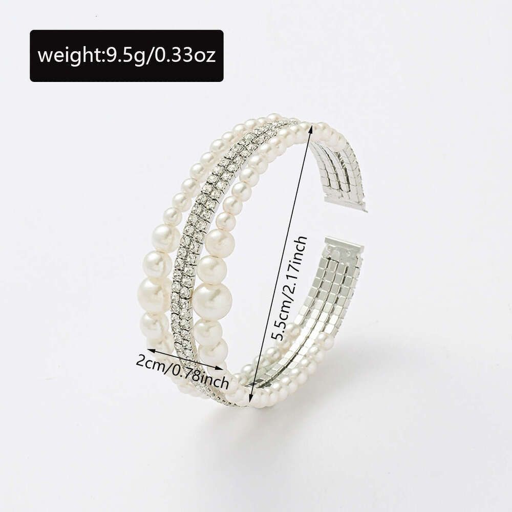 Pearl Multi-layer Stacking Light Design Sense Dia-studded High-end Elastic Women's Bracelet