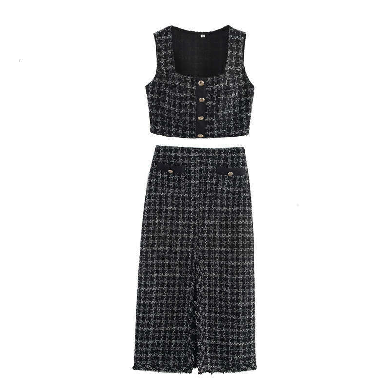 DHEssentials Spring New Suit Little Chanel Style Tweed Design Sense Niche Temperament Versatile Skirt Vest