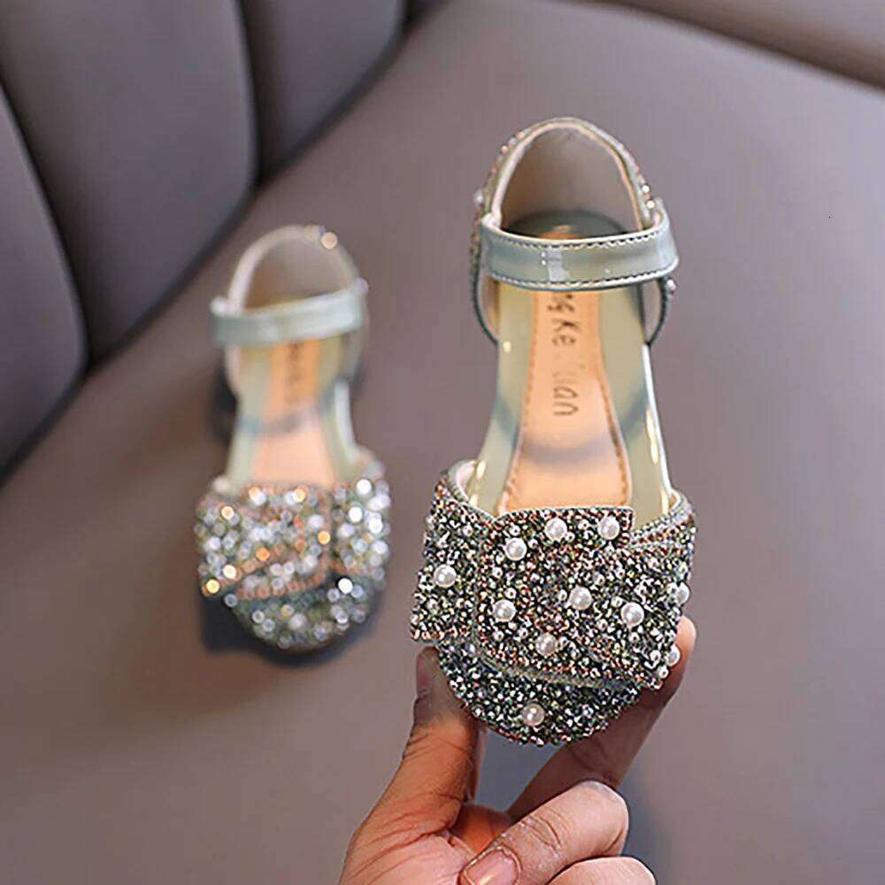 Girls 2024 Single Spring and Autumn New Pearl Rhinestone Bow Dance Performance Shoes Sandals