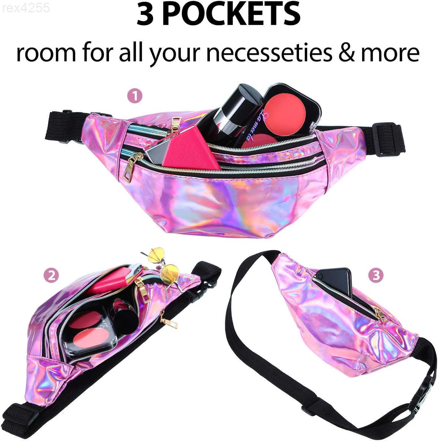 2 Pieces Holographic Fanny Pack for Women Colorful Sport Waist Bag PackW250912