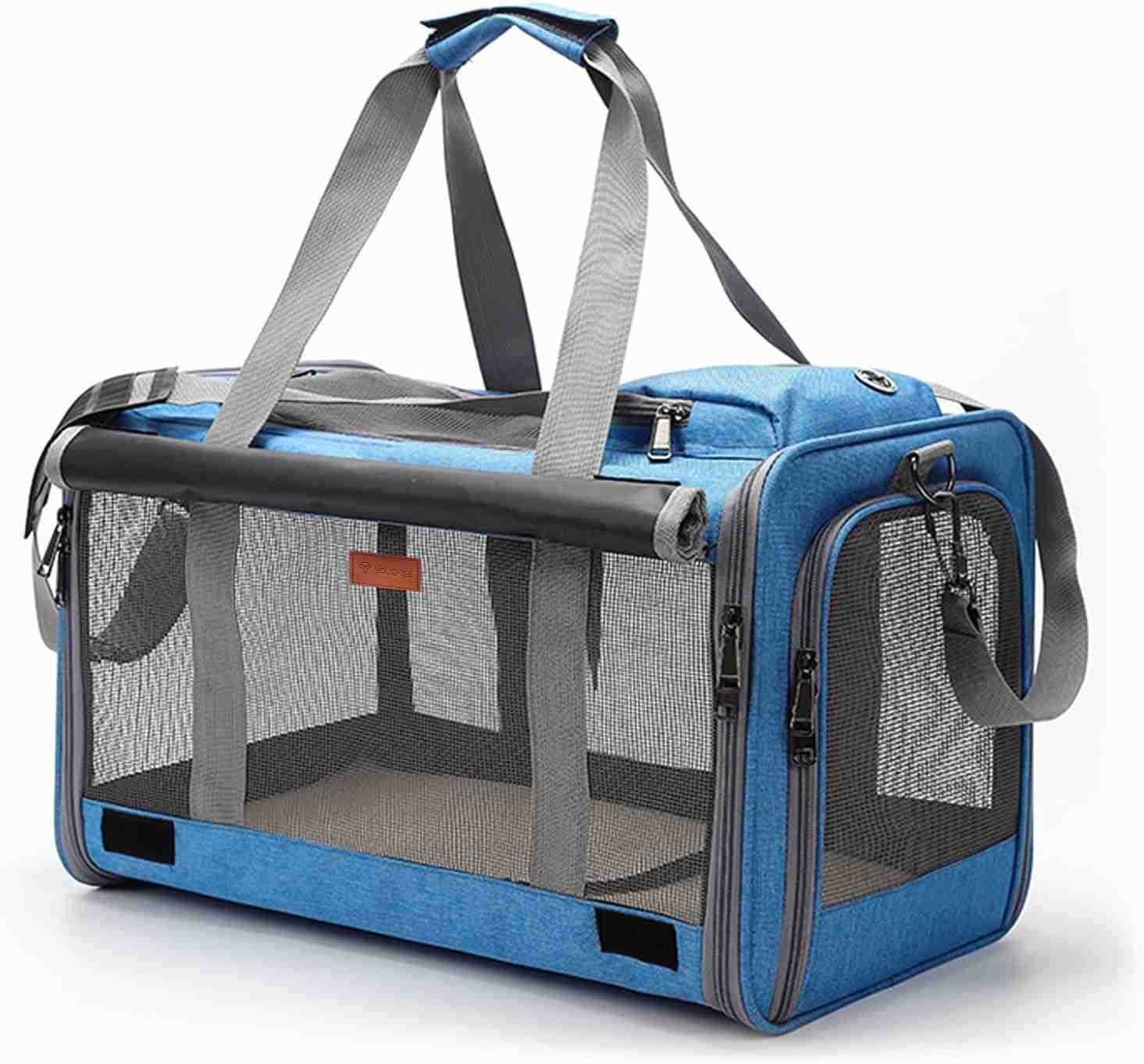 19 L x 105 W x 115 H Inches Cat Dog Carrier for Pets Up to 20 Ibs WashableSoft SidedCollapsible Travel Puppy Carrier BlueW250912