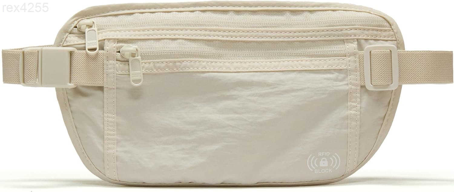 RFID Blocking Travel Money Belt Hidden Waist Pouch for Passport Cash Cards Slim Belt Bag for Men and WomenW250912