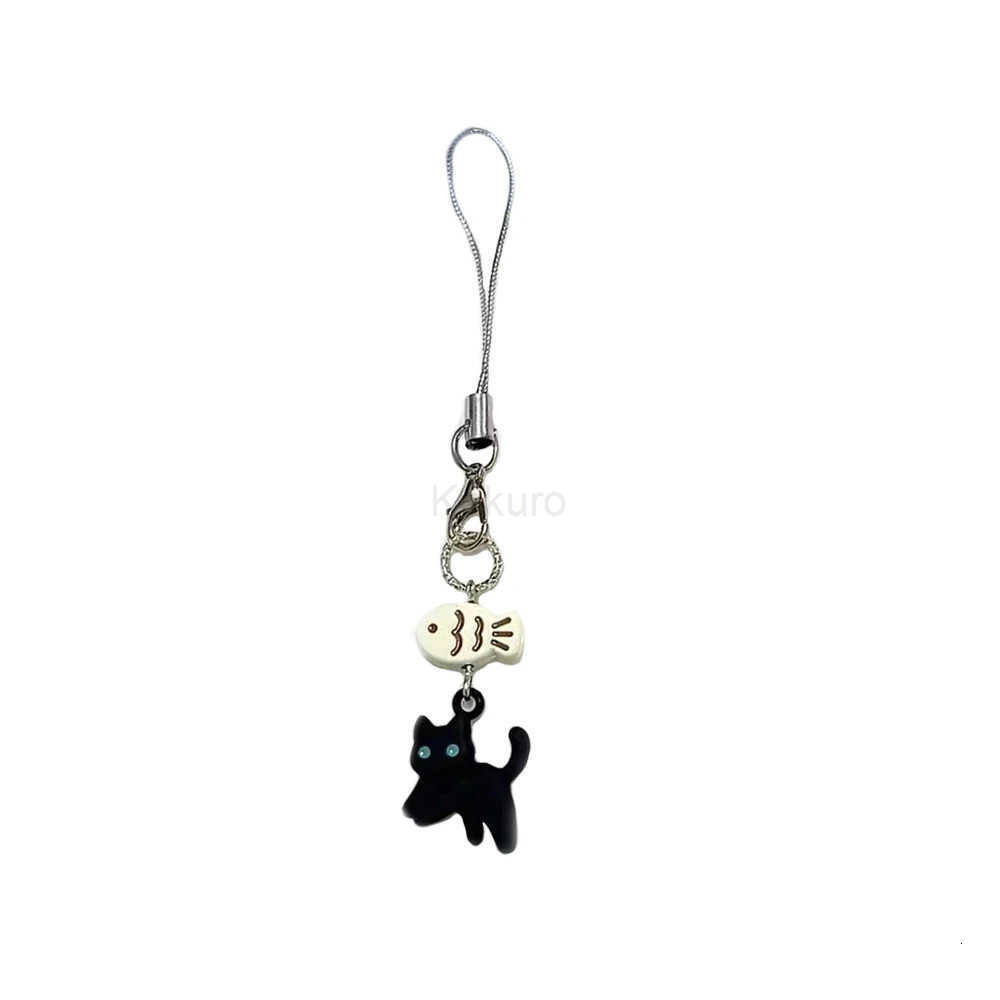 Cute Black Cat Keychain Cartoon Mobile Phone Chain Camera Earphones Pendant Bag Decorative Chain Kawaii Keyring Y2K Accessories M250912